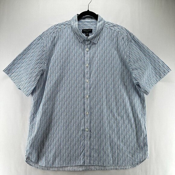 Pronto Uomo Shirt Mens Sz 2XL Herringbone Button Down Short Sleeve Cotton Blue - Picture 1 of 10